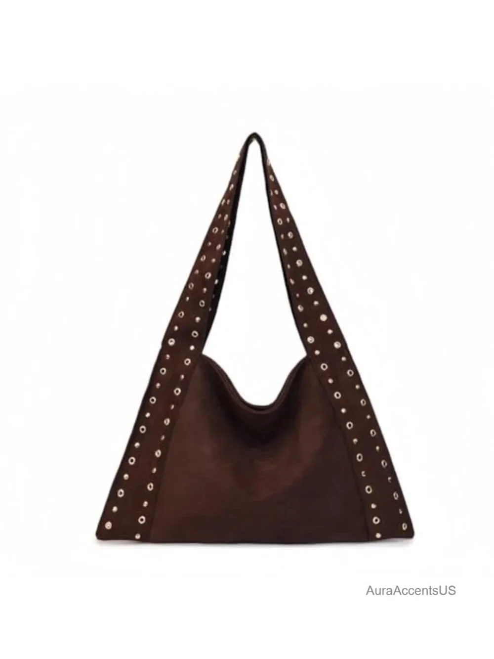Faux Suede Hobo Bag Studded Shoulder Handbag for Women
